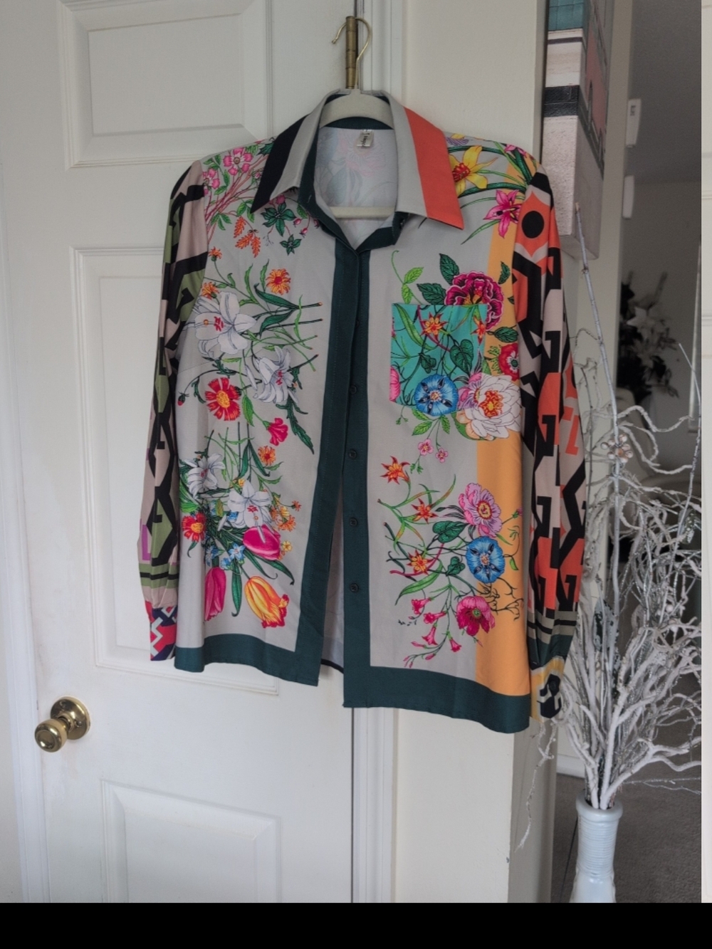 Floral Patchwork Button-Up Women's Jacket - Multicolor